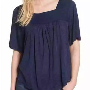 Lucky Brand soft Shadow Stripe Knit Top 1X Navy